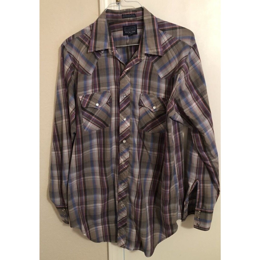 BOULEVARD FOR TALL MAN By Block Multicolor Plaid Pearl Snap  XLT 17-17 1/2